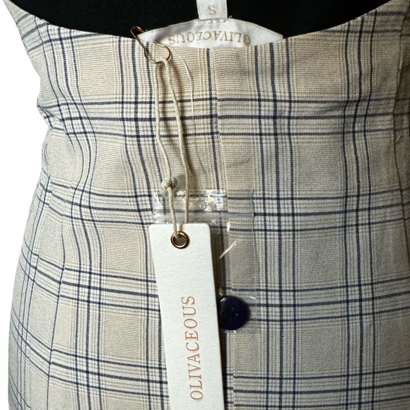 OLIVACEOUS NWT Plaid Tan/Navy Halter Dress / S - Picture 5 of 7